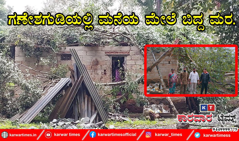 ಗಣೇಶಗುಡಿಯಲ್ಲಿ ಮನೆಯ ಮೇಲೆ ಬಿದ್ದ ಮರ.